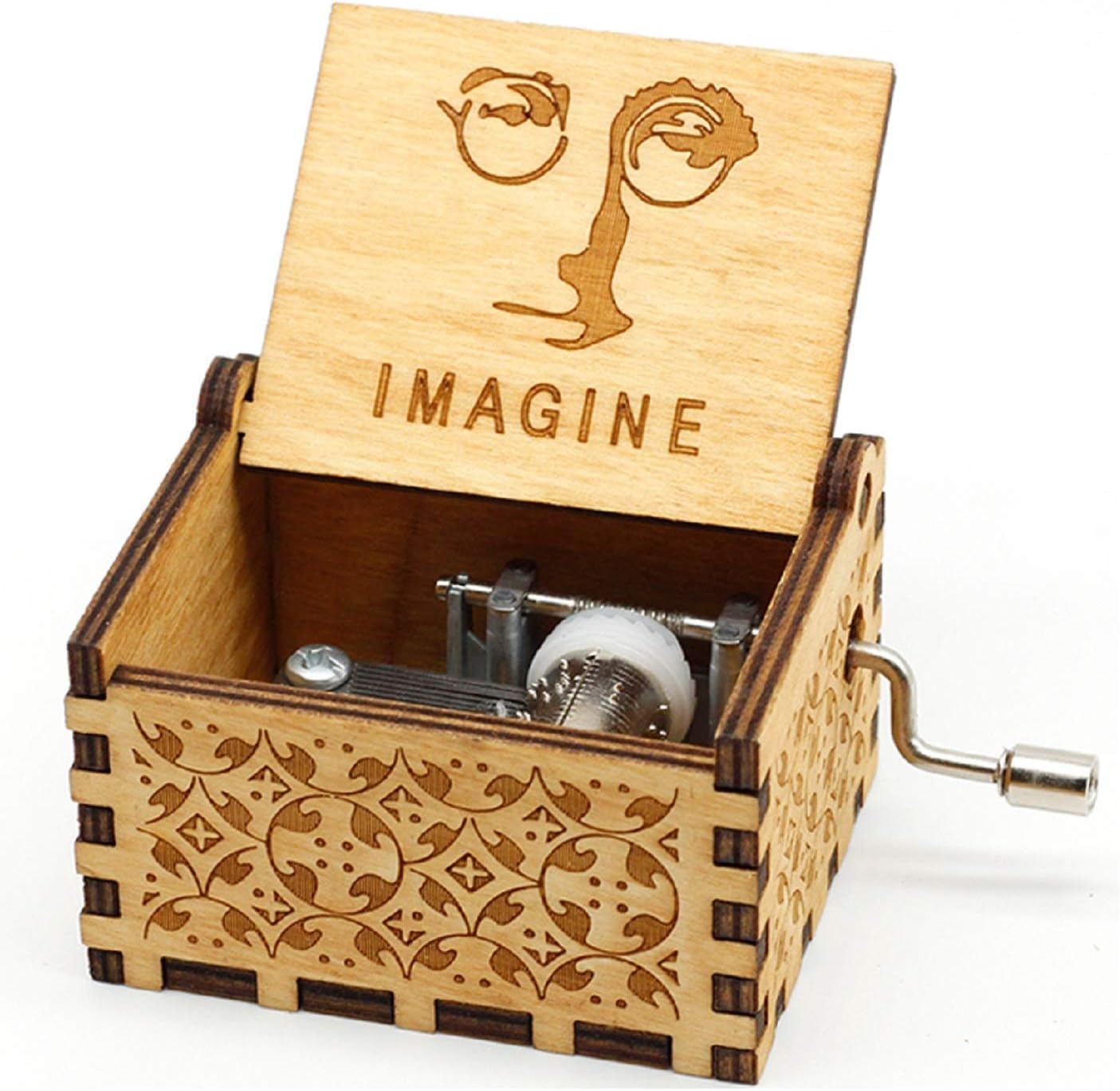 HOSALA Imagine Classical Music Box Handmade Laser Engraved Vintage Wooden Hand Crank Musical Box Gifts for Wedding/Birthday/Christmas/Valentine's Day(Imagine) B07DVPQ13M