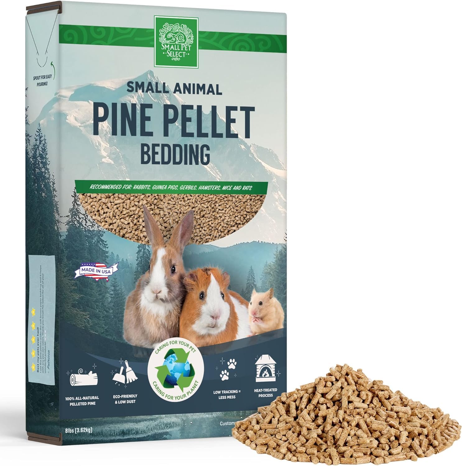 Small Pet Select All Natural Pine Pellet Bedding, 8lb (3.63 kg) – Non-Clumping, Low Dust, Low Tracking Litter for Rabbits, Guinea Pigs, Hamsters & Other Small Animals – Made in the UK
