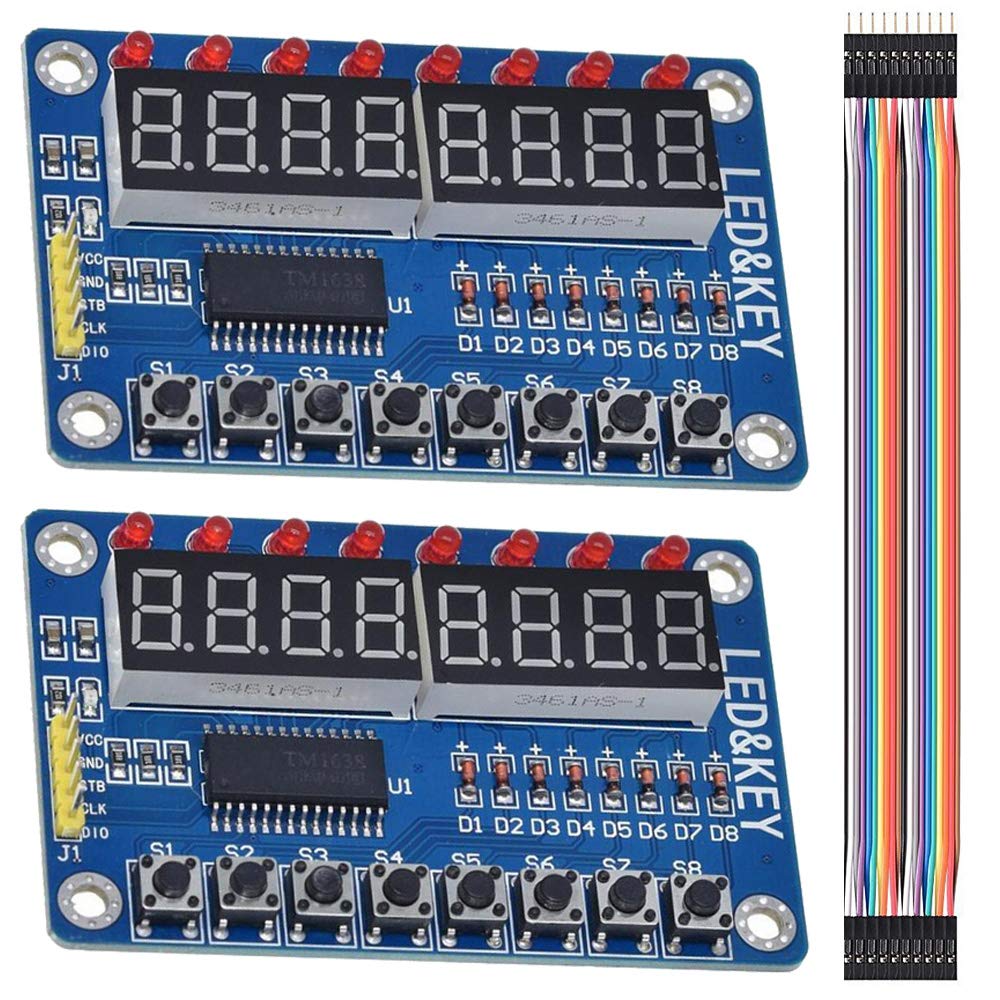 Youmile 2PCS TM1638 8-Bit LED Digital Tube 8 Keys TM1638 Display Module for Arduino AVR ARM with Dupont Cable