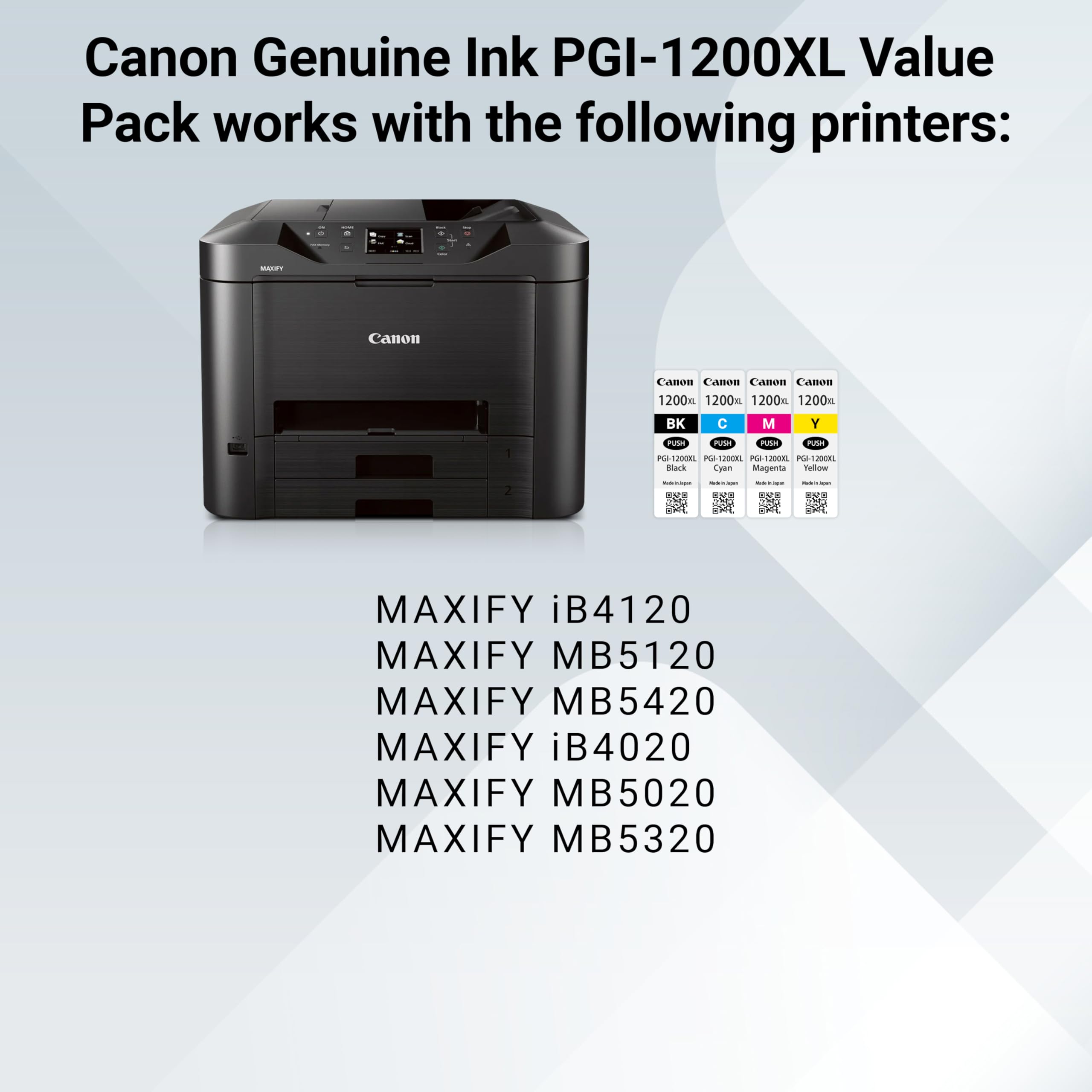 Canon PGI-1200 XL Genuine Four Color Value Pack, Compatible with MAXIFY: MB2120, MB2720, B2020, and MB2320 (Optional) Printers