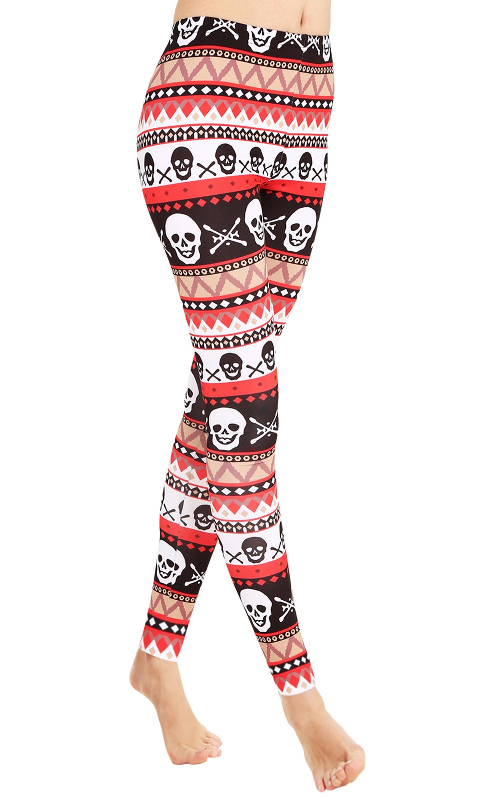 Sexy Skull Printed Leggings Skinny Pants for Women Halloween Party Costume Plus Size XL
