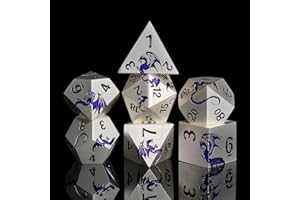 Purple Dragon Metal Dice HNCCESG 7 Piece Heavy Metallic D&D Dice Set with Dungeons and Dragon Gift Dice Box for TTRPG Tabletop Game (Matte Silver Purple)