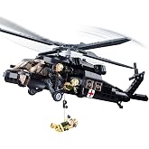 Sluban UH-60 Black Hawk Helicopter Building Set, Military Rescue Helicopter Model, 692-Piece Airplane Building Bricks Compatible with Major Brand, Aircraft Toy Gift for Kids &amp; Adults