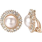 Yoursfs Ivory Pearl Clip On Earrings For Women 18k Gold Plated Flower Wedding Fashion Jewelry CZ Dainty Earring