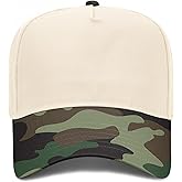 Blank Camo Trucker Hat with Two Tone Tan Camouflage Brim | Premium Wholesale Custom Baseball Hats Blanks for Men & Women