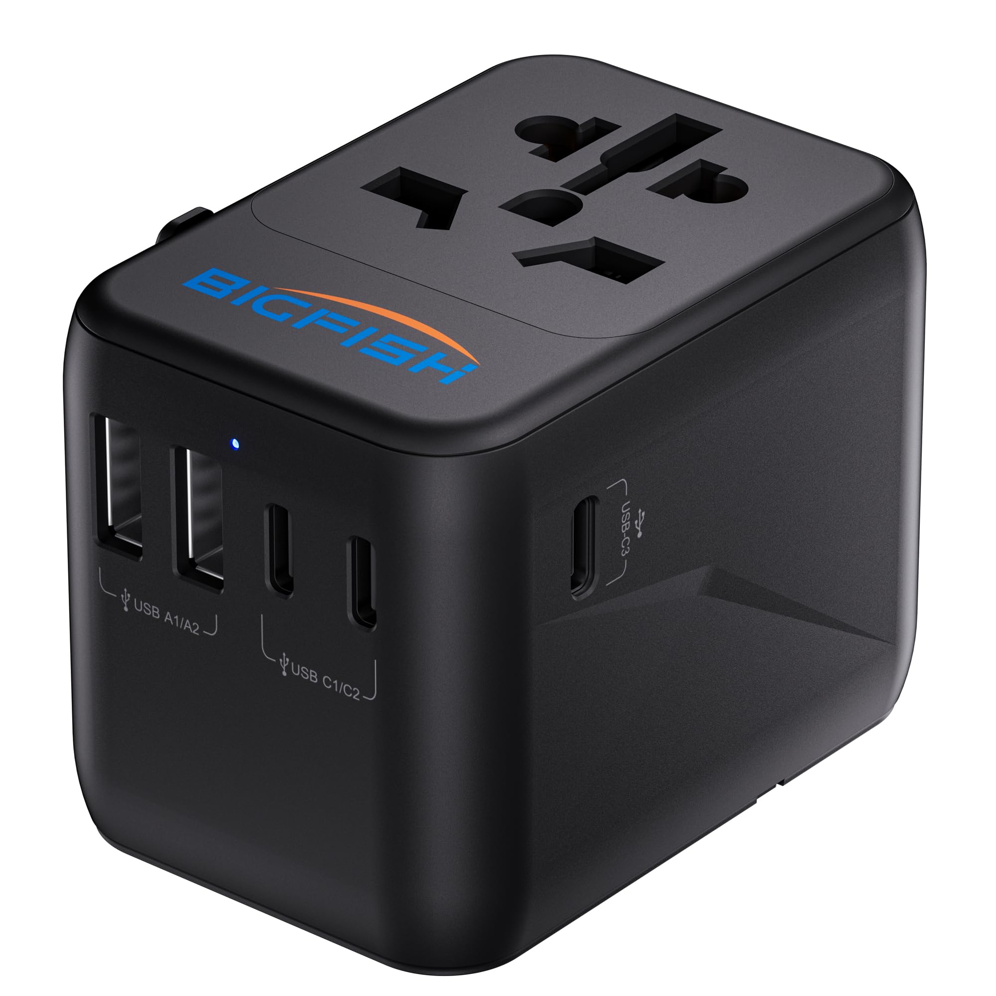 Bigfish Universal Travel Adapter with USB C PD 35W Fast Charging(C3 Port), Worldwide Travel Plug Adapter with 5 USB(2A + 3C), Dual 10A Fuses International Travel Adapter - EU UK US AUS Plugs