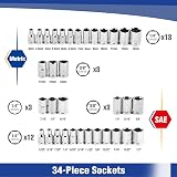 WORKPRO 39-Piece Drive Socket Set 1/4 and 3/8, CR-V Metric Imperial Sockets view 2