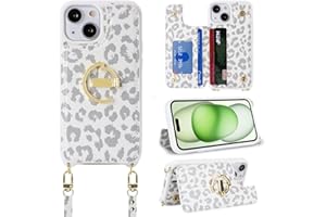 Ｈａｖａｙａ Crossbody Phone case for iPhone 15 Plus case with Strap for Women iPhone 15 Plus case with Card Holder iPhone 15 Plus Leather Wallet Cover with Credit Card Slot-White Leopard Print