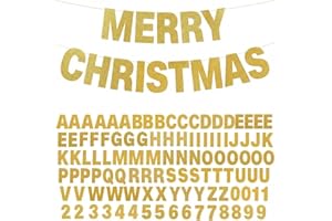 TaoBary 112 Pcs DIY Letter Kit Glitter Customizable Banner Letters Include 107 Letters and Numbers 3 Rope and 2 Needles for Birthday Halloween Christmas Wedding Valentine Party Decor(Gold)