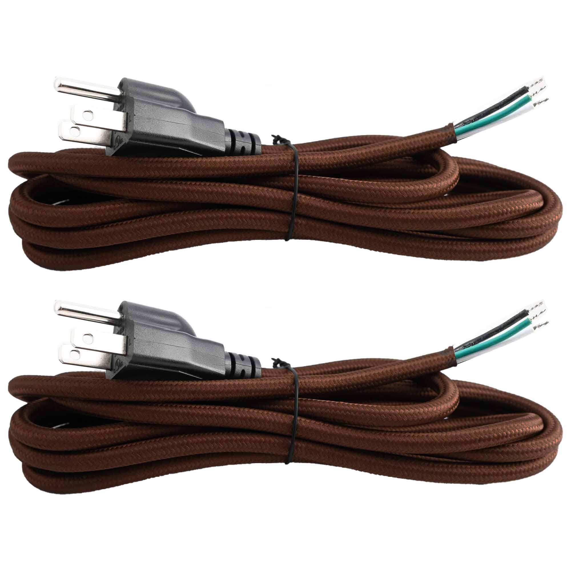 Photo 1 of 8 Feet 3 Prong Rayon Cloth Covered Replacement Lamp Cord with End Plug for Antique Lamp Repair DIY Project, SVT18 Electric Wire Power Supply Cord Cable,18 AWG (Brown, 2 Pack)
