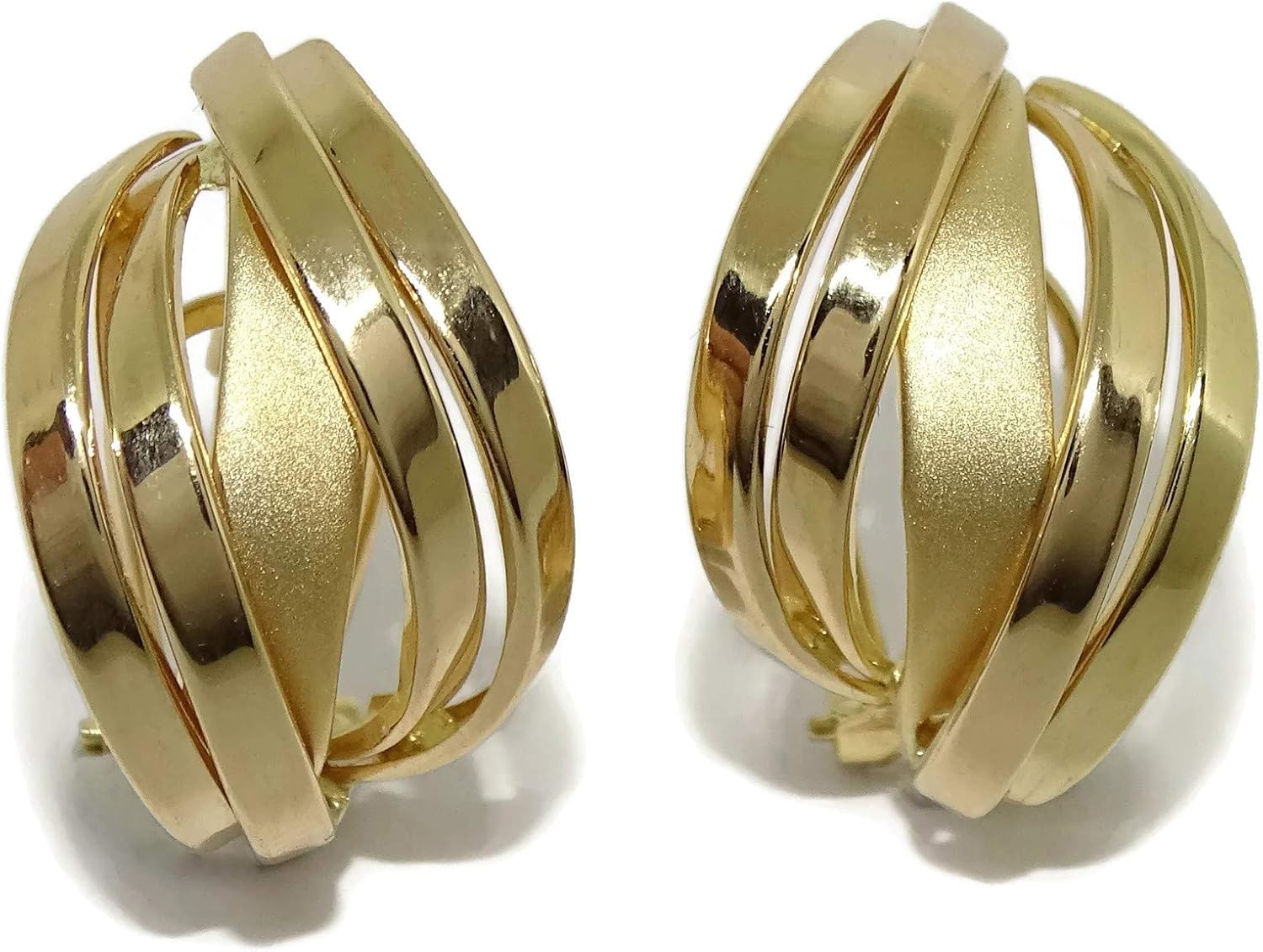 18K Gold Twisted Earrings Matte and Glossy Gold Studs