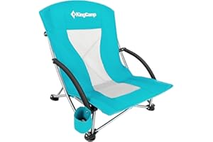 KingCamp Low Folding Beach Chairs for Adults,Portable Lightweight Lowback Sling Chair with Headrest,Cup Holder,Carry Bag Armrest,Foldable Chair for Sand Camping Concert Travel,300LBS