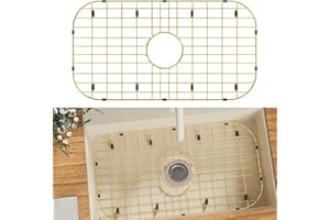 KIKIBRO Sink Protectors for Kitchen Sink, Universal Double Bowl Sink Bottom Grid, Golden Stainless Steel, Centered Drain, 14" x 26"