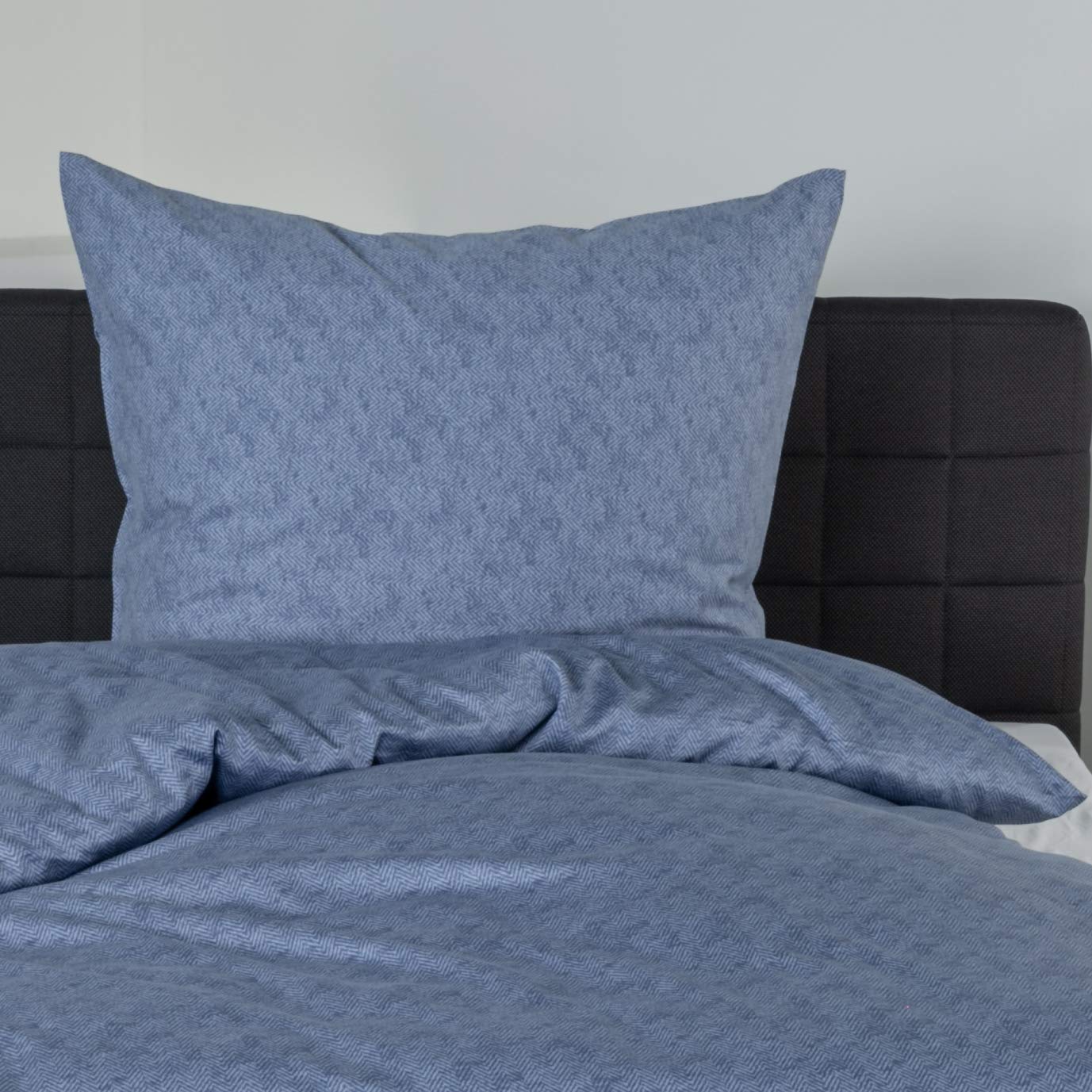 Bierbaum 3292_01 Bed Linen 3292 Satin Basic, Designed in Germany, Ocean 01, Herringbone Pattern, 155 x 220 cm + 80 x 80 cm, Comfort Size