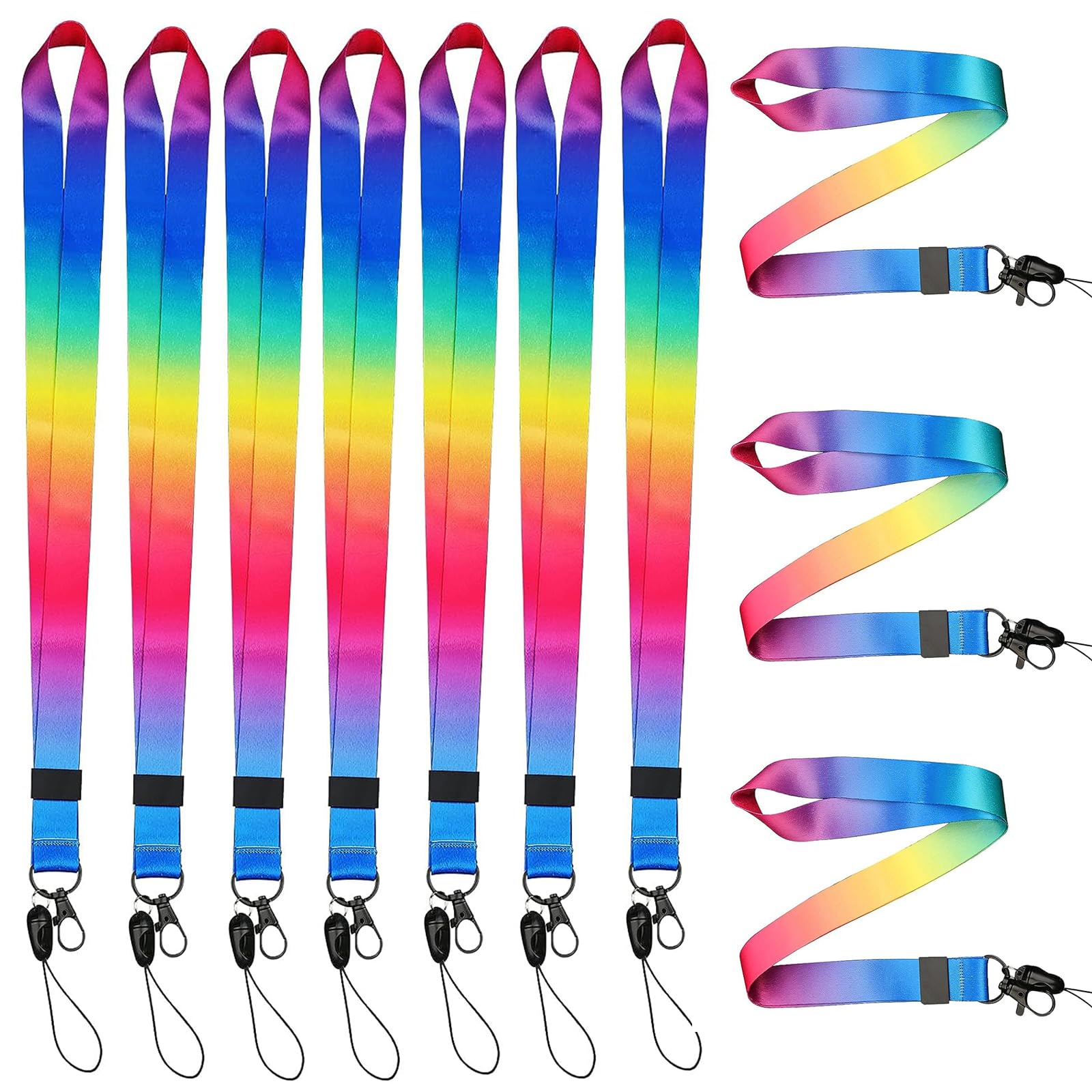 GOTRUST Rainbow Neck Lanyards, 10pcs Colorful Office Lanyard, Detachable Nylon Lanyard Strap, Bright Coloured Lanyards for Adults Kids Student Teacher ID Card Badge Holders, Phones, Name Tag Ticket