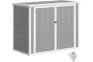 Outsunny 41 Cu. Ft. Outdoor Storage Shed, Outdoor Horizontal Trash Can Storage Resin Shed with Chain Lid, Lockable Storage Bo