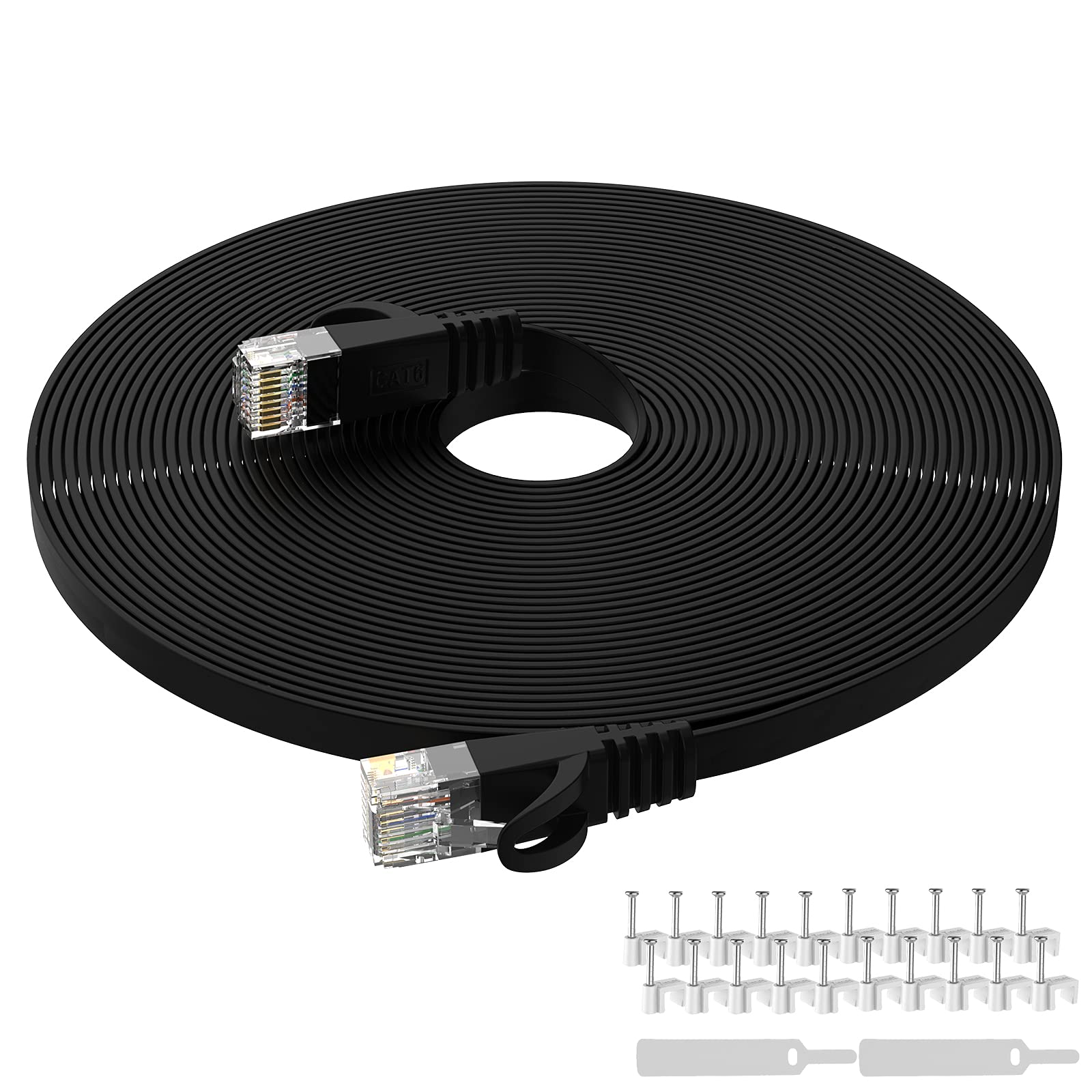 Lovicool Cat6 Gigabit LAN Network Cable - 20m, Supports Switch/Router/Modem/Patch Panel/PC/POE, Includes Cable Clips