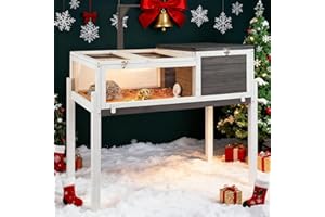 PetsCosset Tortoise Habitat Wooden Tortoise House, Indoor Turtle Enclosure Outdoor Reptile Cage with Removable Bottom, Light Support, Openable Roof (Tall Tortoise Habitat, Leakproof Tray)