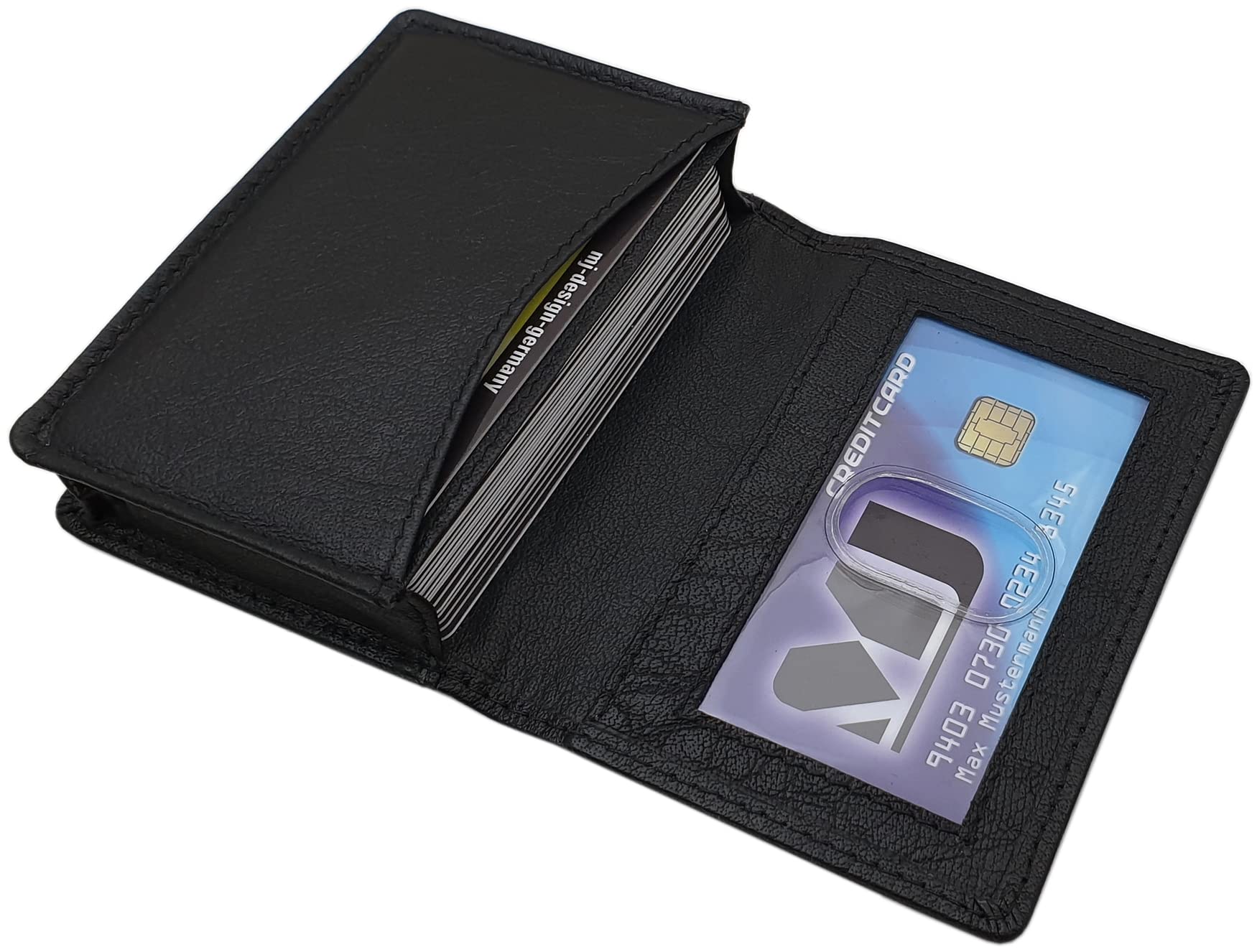 myledershop Credit Card and Business Card case in Calf- or Buffalo Leather MJ-Design-Germany in Black (Buffalo Black)