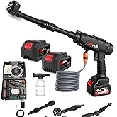 Portable 1100 PSI Cordless Pressure Washer- 24V Handheld 2X 4.0AH Battery Powered Power Washer, Brushless Wash with Fast Charger, 180° Swivel & 6-in-1 Spraying Nozzle.for Cars, Home