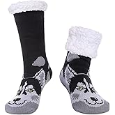 MQELONG Men's Slipper Socks Winter Fuzzy Fleece Lined Cozy Thermal Non-Slip Indoor Christmas Socks
