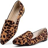 MUSSHOE Pointed Toe Flats for Women: Comfortable Business Casual Work Shoes - Soft Faux Suede Slip On Loafers with Arch Support for Office & Walking