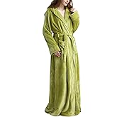 Flygo Womens Fuzzy Plush Long Hooded Robe Full Length Flannel Fleece Bathrobe Warm Housecoat