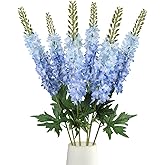 ICBOX Blue Delphinium Artificial Flowers,6PCS Larkspur Silk Fake Flowers 29.5" Long Stem Faux Hyacinth Flowers for Tall Vase Wedding Home Garden Decor (Blue)
