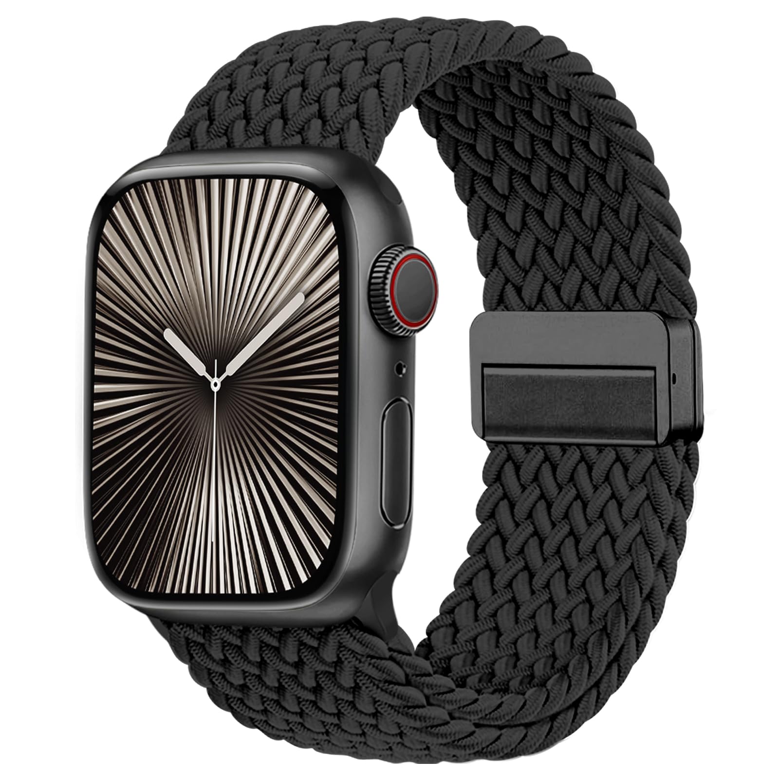 Photo 1 of Zedoli Magnetic Braided Solo Loop Compatible with Apple Watch Bands 44mm 45mm 46mm 49mm 42mm Men Women, Stretchy Nylon Elastic Sport Strap for iWatch Series 11 10 9 8 7 6 5 4 3 2 1 SE Ultra, Black