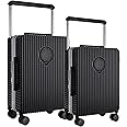 feilario 2 Piece Set (20"/24") Aluminum Frame Hardside PC Carry on Luggage - Wide Handle Double Spinner Wheels Suitcase Built-In TSA lock & Cup Holder - Black