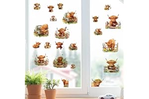 PRESSINART 8 Sheets 8 Styles Highland Cow Window Stickers Farm Animal Window Clings Cute Floral Cattle Pattern Self-Adhesive 