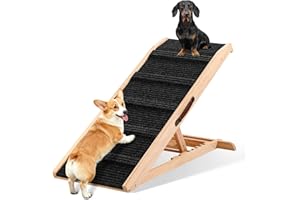 PICHONGSPACE 43" Long Dog Ramp with Landing Platform for Bed, Couch & Car - 6 Level Adjustable Height (10.8" to 23.6"), Foldable Wooden Pet Ramp with Non-Slip Surface, for Small, Large & Old Dogs Up to 200 LBS