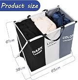 Rainberg 135L Collapsible Laundry Hamper with 3 Compartments view 3