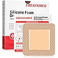 FRESINIDER Silicone Foam Dressing with Adhesive Border – Wound Dressing Bandage – Silicone Foam Pad – Pack of 5 – 4 x 4 Inches Large Waterproof Bandages – Self Adhesive Wound Care and Dressings