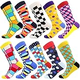 BISOUSOX Mens Dress Socks Funny Fun Colorful Crazy Funky Crew Socks for Men Novelty Happy Cotton Size 9-12