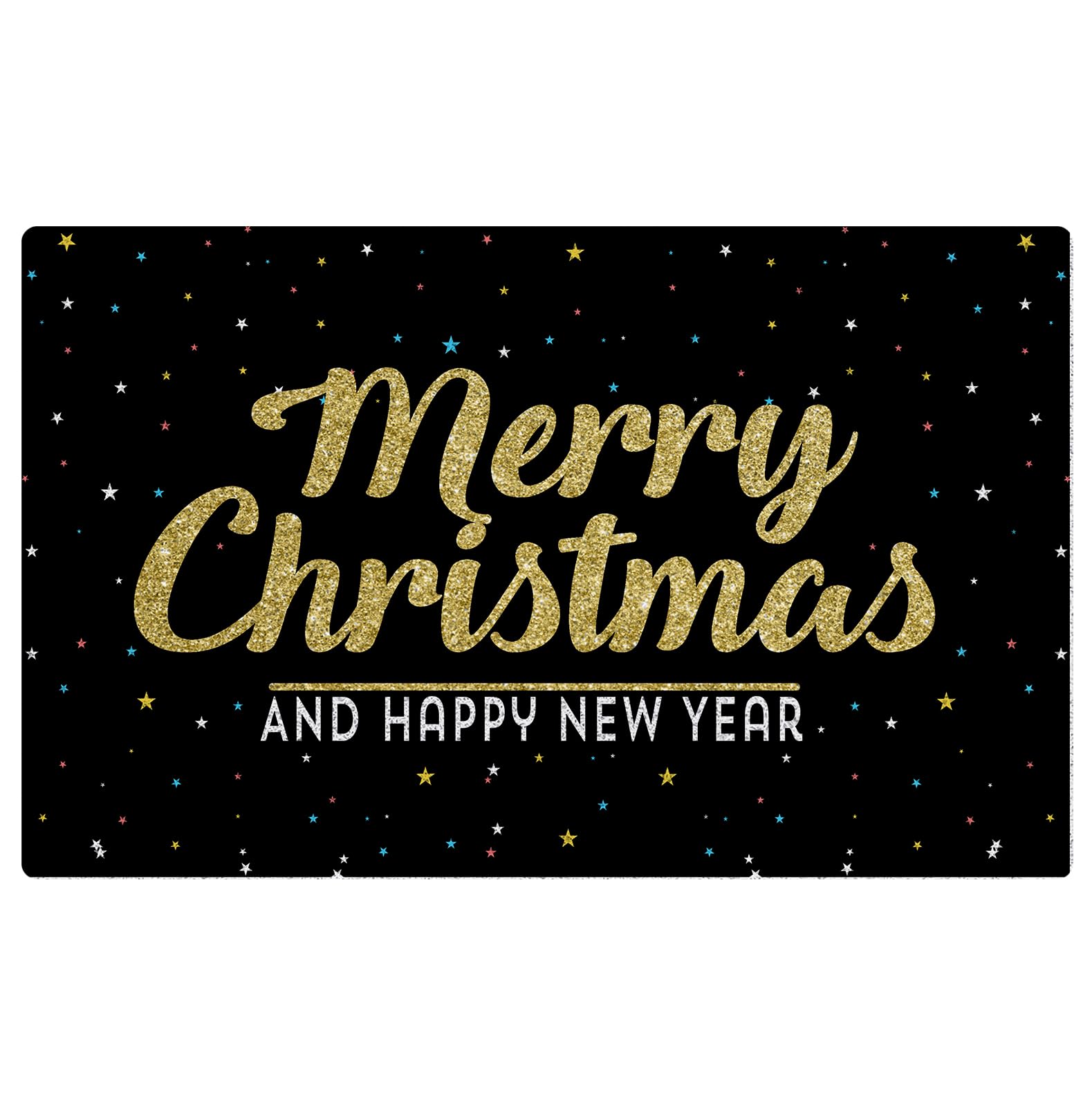 Photo 1 of KRHFG Black and Gold Christmas Door Mat, Merry Christmas and Happy New Year Doormat for Home Indoor Outdoor Entrance Porch, Winter Holiday Xmas Welcome Mats for Front Door Entryway, 17x30 Inches