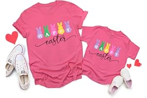 GLIGLITTR Happy Easter Shirts for Women Kids Bunny Family Matching Outfits Toddler Boys Girls Summer Short Sleeve Tee Top