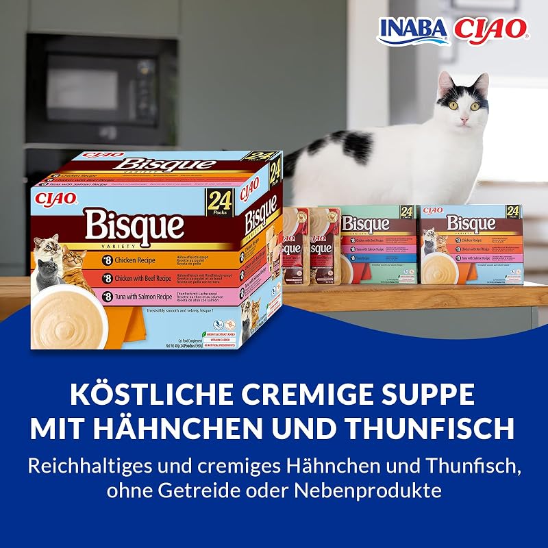 Ciao Bisque, Nassfutter für Katzen mit Huhn und Thunfisch, 24x40g