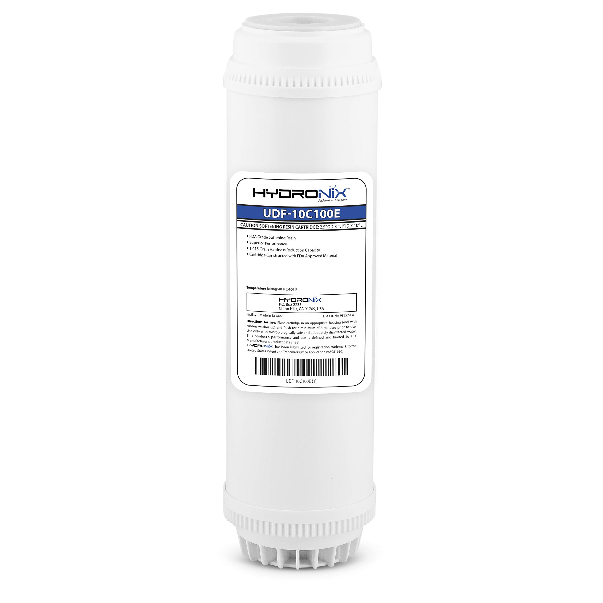 Photo 1 of Hydronix HX-UDF-10C100E Softening Filter Cartridge with NSF Certified Cation Resin 2.5" x 10", White