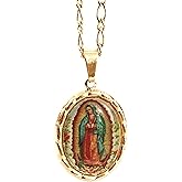 LESLIE BOULES Virgen de Guadalupe Medal Necklace for Women 18K Gold Plated Chain