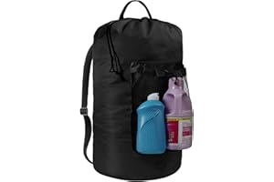 CATOTEL Laundry Bag with Shoulder Straps and Mesh Pocket Laundry Backpack Large Portable Laundry Hamper for College Travel, Laundromat, Apartment (Black)