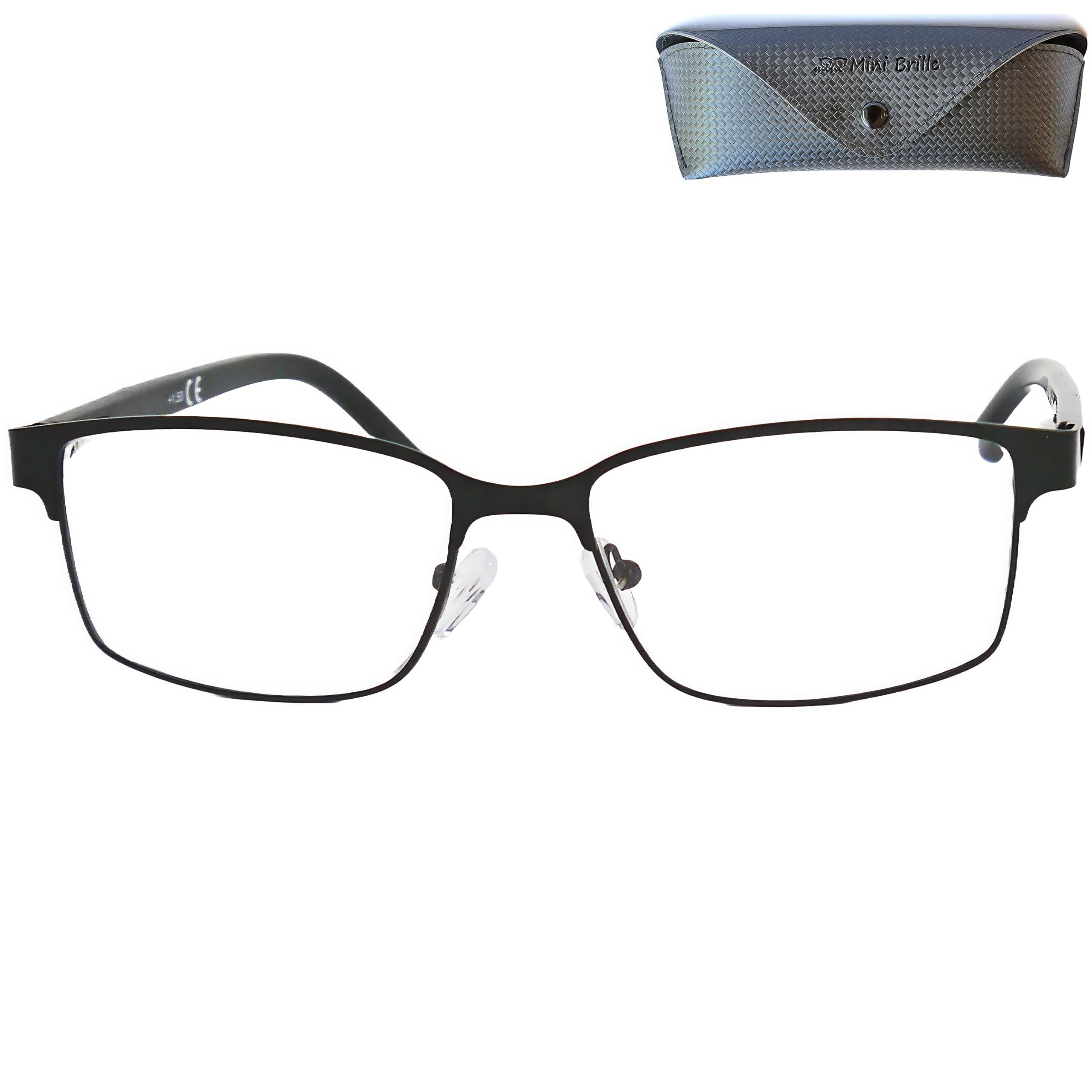 Mini Brille - Metal Blue Light Blocking Reading Glasses, Rectangle Lenses, Including FREE Case, Thin Stainless Steel Frame (Black), Women and Men Anti Blue Light Filter +2.00 Magnification