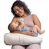 Boppy Uplift Nursing Pillow - Wedge Bottle & Breastfeeding Pillow to Reduce Spit-Up and Reflux Symptoms, with Body-Inclusive Opening and Belt, Baby Safety Alliance Verified - Cream Retro Squiggles
