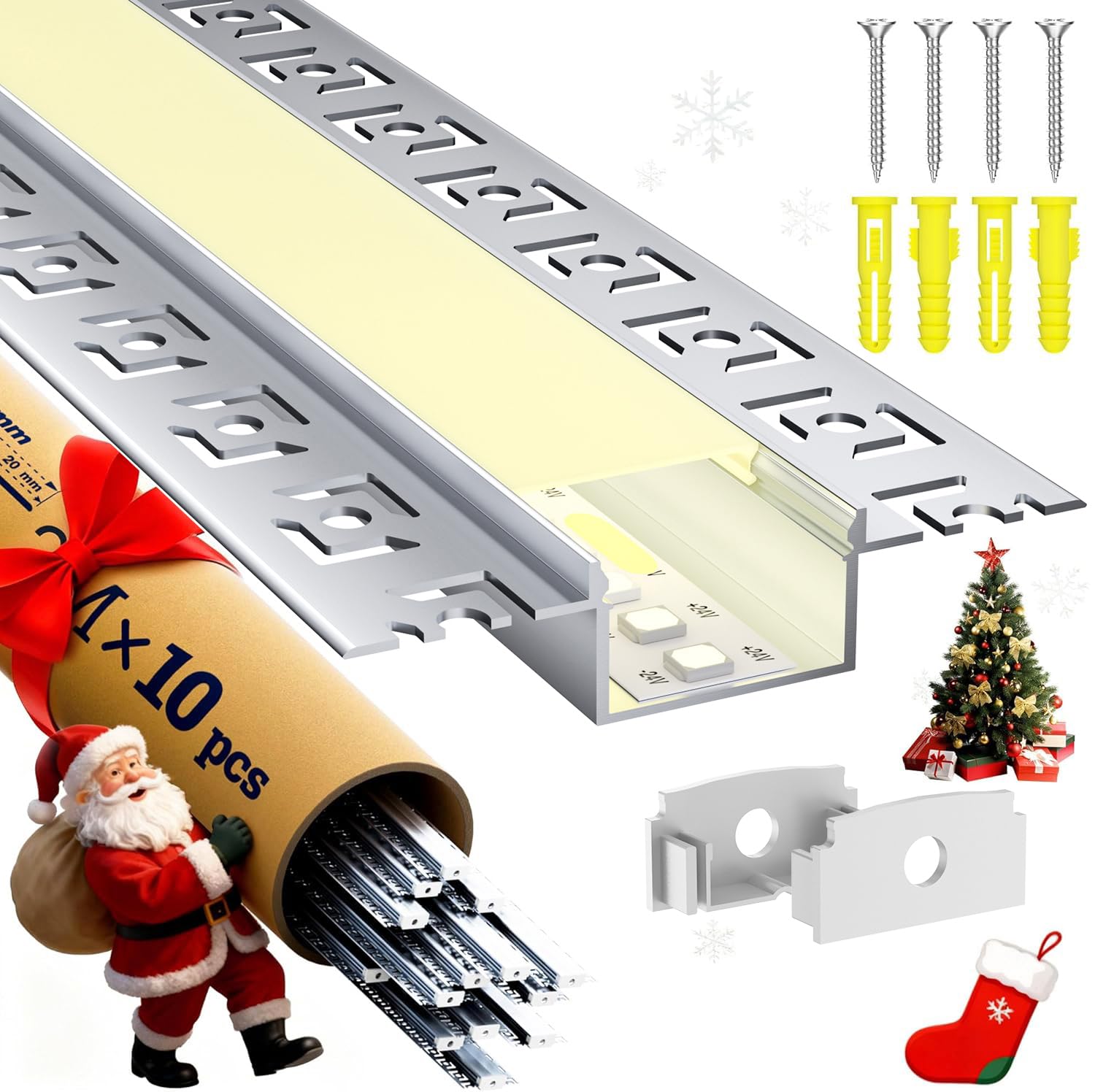 10× LED Trockenbauprofil 2M für 20mm LED Streifen – Aluminium Unterputzprofil für Trockenbau, kompatibel mit Philips Hue & Groove, Decke Wand indirekte Beleuchtung (LED Drywall Profile -2M, 10)