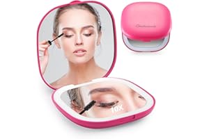 Omobolanle LED Vanity Mirror,10X Magnifying Mirror with Lights,Compact Portable Folding Handheld Travel Makeup Mirror with Lights,Gift for Girl Friend, Mother, Daughter Rose