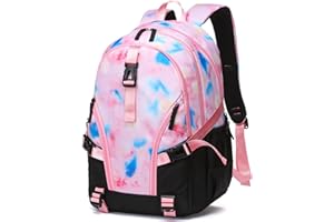 BLUEFAIRY High School Backpack for Girls Middle School Bookbag Teens Back to School Bag for College with Large Compartment Mochilas para Niñas Adolescentes 18" Tie Dye Pink
