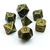 Bescon Ancient Brass Solid Metal Polyhedral D&amp;D Dice Set of 7 Antique Copper Metal RPG Role Playing Game Dice 7pcs Set