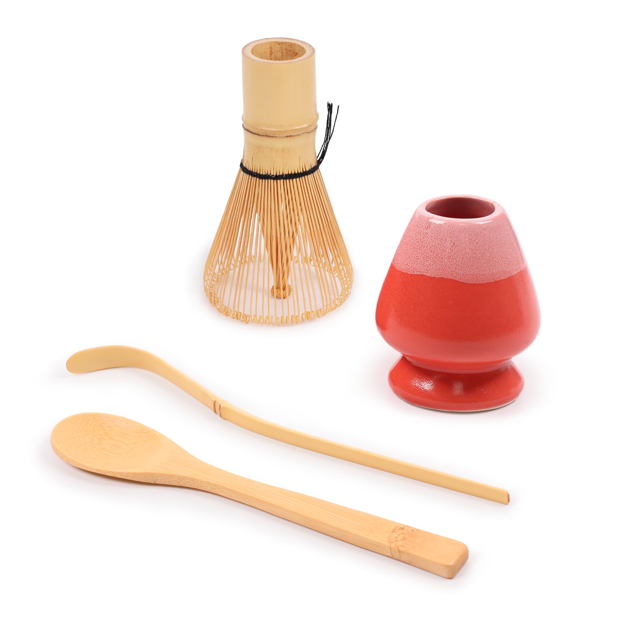 BambooMN Brand - Matcha Green Tea Whisk Set - Whisk + Scoop + Tea Spoon + Coral Whisk Holder