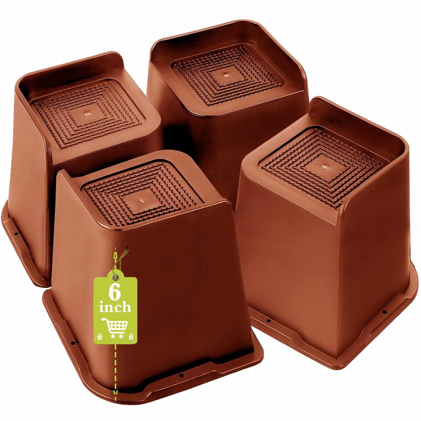 Photo 1 of Yookwutar Bed Risers 1 inch, 2 inch, 3 inch, 4 inch, 6 inch, 8 inch Heavy Duty, Oversized Furniture Riser for Couch Sofa Table Chair Leg Frame Dorm, Support up to 6000 Lbs (Brown 4 Pack, 6 inch)