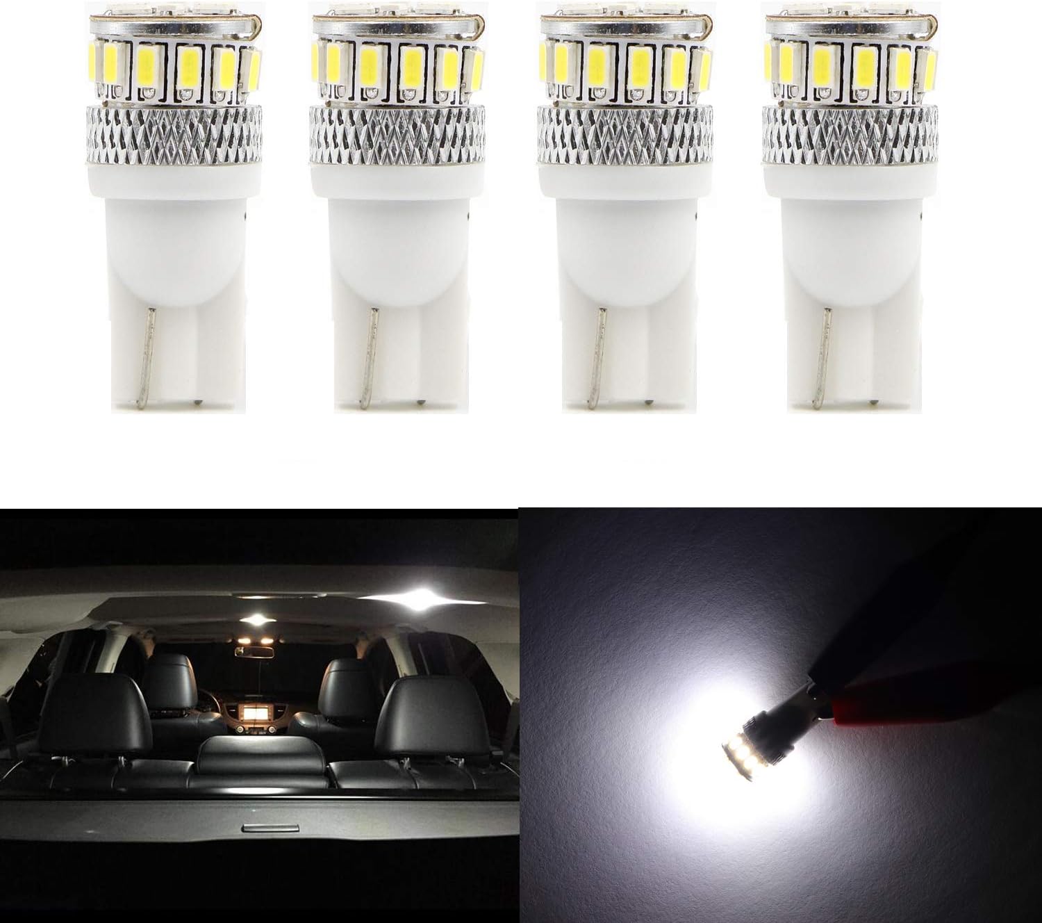 Dantoo Super Bright T10 LED Bulbs 194 168 2825 175 192 W5W Wedge Dome Lights 4014 Chipset 18 SMD 6000K Xenon White Light Lamp For Car Interior Map License Plate Trunk Parking Light 4pcs